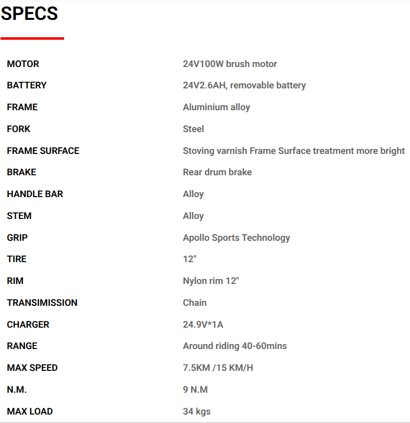 RXF Sedna 12 (24V) Electric Balance Bike