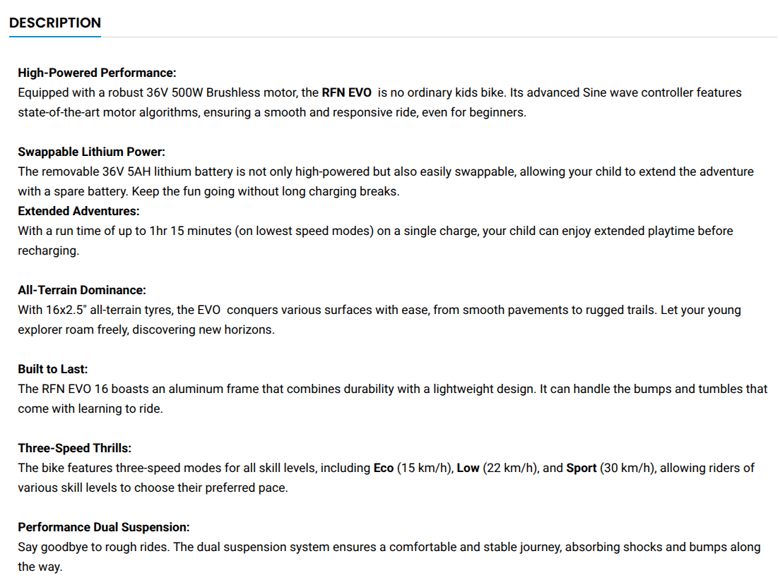 RFN Evo 16 Electric Bike